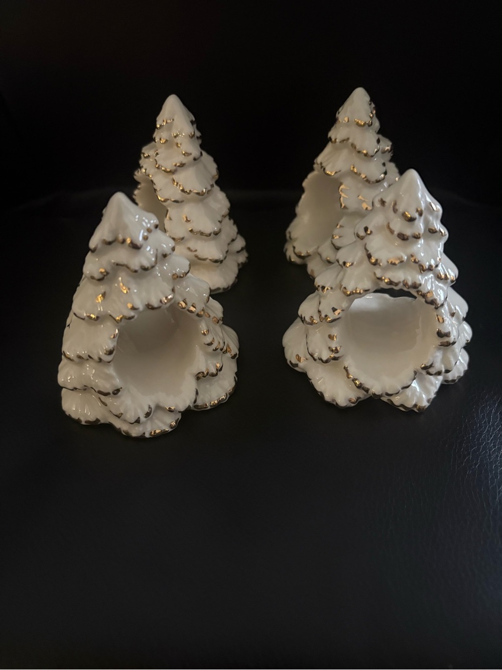 White Ceramic Tree Tea Light Holder with Gold Trim - Hand made-set of 4